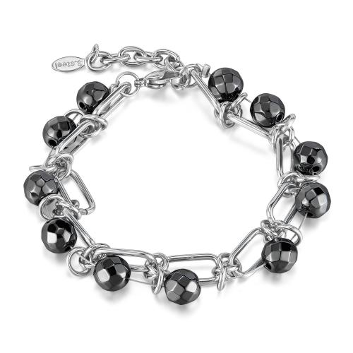 Bijoux bracelet en acier inoxydable, Acier inoxydable 304, avec Hématite, avec 35mm chaînes de rallonge, poli, Double couche & bijoux de mode & unisexe, couleur originale, Longueur 185 mm, Vendu par PC