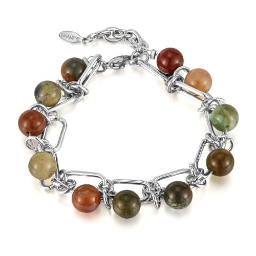 Bracciale gioielli in acciaio inossidabile, 304 acciaio inox, with Pietra naturale, with 30mm extender chain, lucido, Doppio strato & gioielli di moda & per la donna, colore originale, Lunghezza 185 mm, Venduto da PC