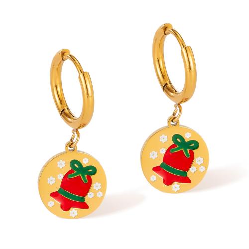 Christmas Earrings 304 Stainless Steel Round plated Christmas Design & for woman & enamel golden Sold By Pair