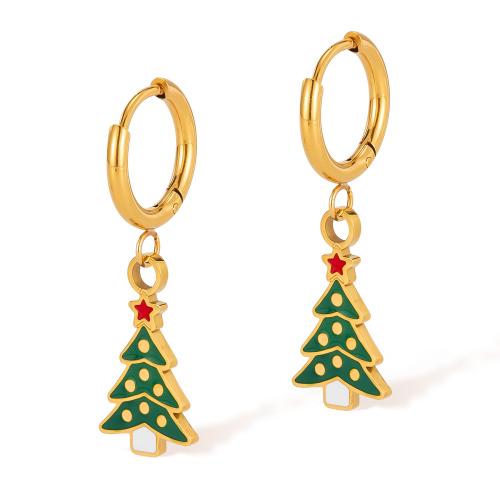 Christmas Earrings 304 Stainless Steel Christmas Tree plated Christmas Design & for woman & enamel golden Sold By Pair