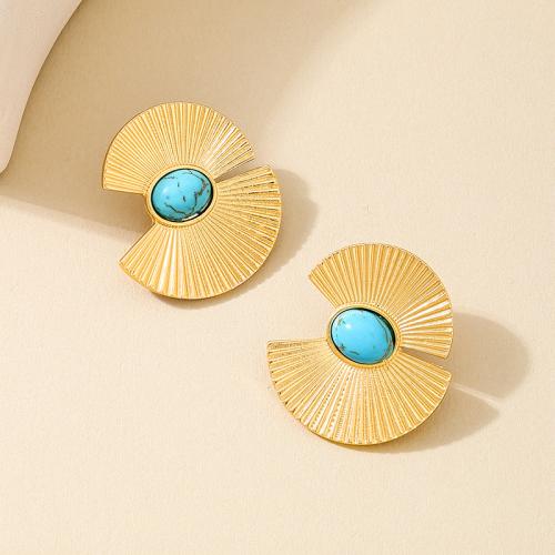 Zinc Alloy Stud Earring with turquoise plated for woman gold Sold By Pair