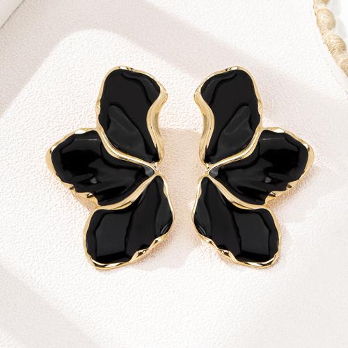 Zinc Alloy Stud Earring petals plated for woman & enamel black Sold By Pair