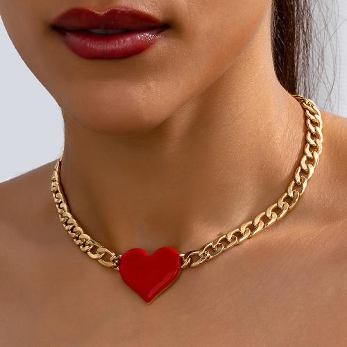 Zinc Alloy smykker halskæde, Heart, forgyldt, for kvinde & emalje, guld, Solgt af PC