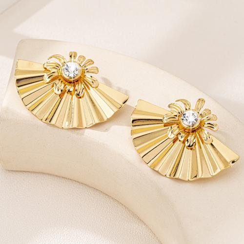 Zinc Alloy Stud Earring plated micro pave cubic zirconia & for woman gold Sold By PC