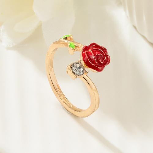 Zinc Alloy fingerring, Rose, forgyldt, Micro Pave cubic zirconia & for kvinde & emalje, gylden, Solgt af PC