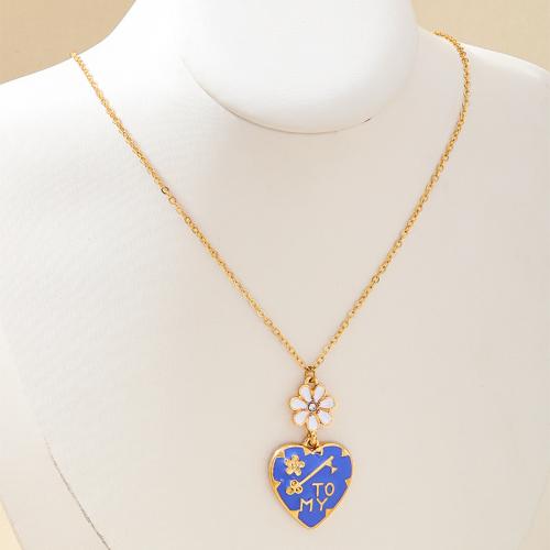 Zinc Alloy Jewelry Necklace Heart plated micro pave cubic zirconia & for woman & enamel golden Sold By PC