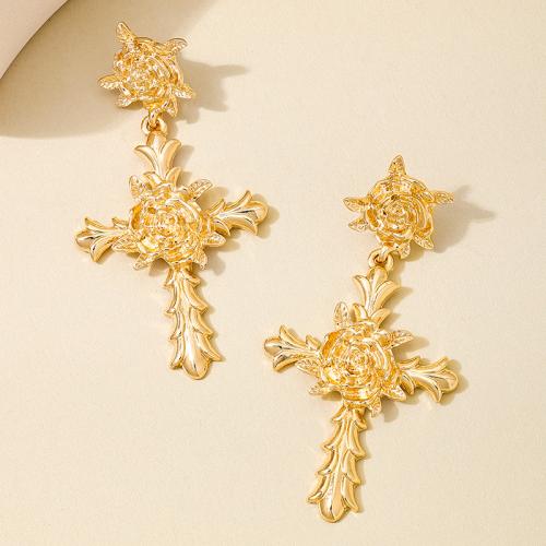 Zinc Alloy Stud Earring Cross plated for woman gold Sold By Pair