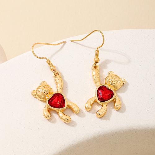 Zinc Alloy Drop Earrings Bear plated micro pave cubic zirconia & for woman gold Sold By Pair