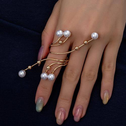 Zinc Alloy fingerring, med Plastic Pearl, forgyldt, for kvinde, guld, Solgt af PC