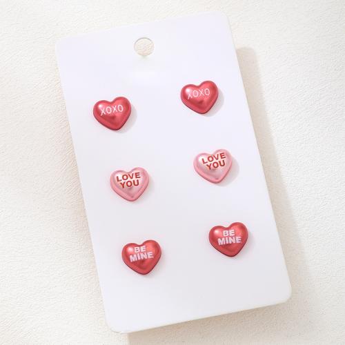 Zinc Alloy Stud Earring Heart plated three pieces & for woman pink Sold By Set