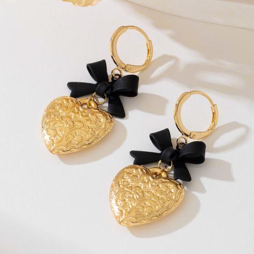 Pendientes de Aleación de Zinc, con Plástico, Corazón, chapado, para mujer, dorado, Vendido por Par