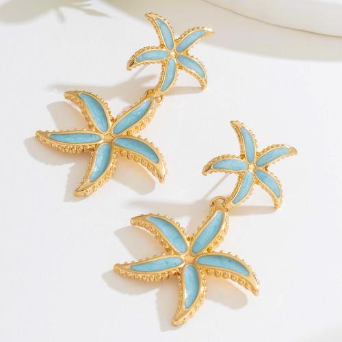 Zinc Alloy Stud Earring Starfish plated for woman & enamel gold Sold By Pair