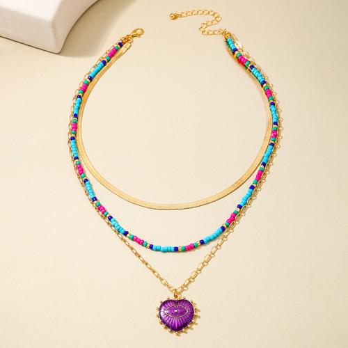 Zinc Alloy Jewelry Necklace with Glass Heart plated for woman & enamel gold Sold By PC