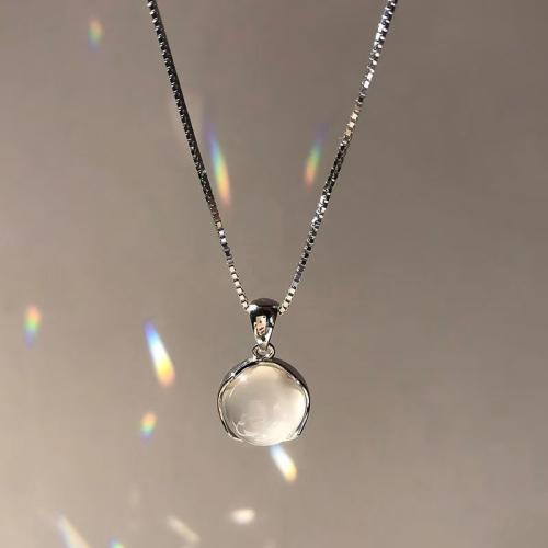 Zinc Alloy Jewelry Necklace with 304 Stainless Steel Chain & White Chalcedony plated fashion jewelry & for woman silver color Length Approx 41-50 cm Sold By PC