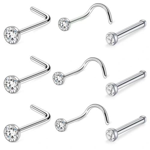 Stainless Steel Nose Piercing Nakit, 304 nehrđajućeg čelika, različite veličine za izbor & različitih stilova za izbor & za žene & s Rhinestone, više boja za izbor, Prodano By PC