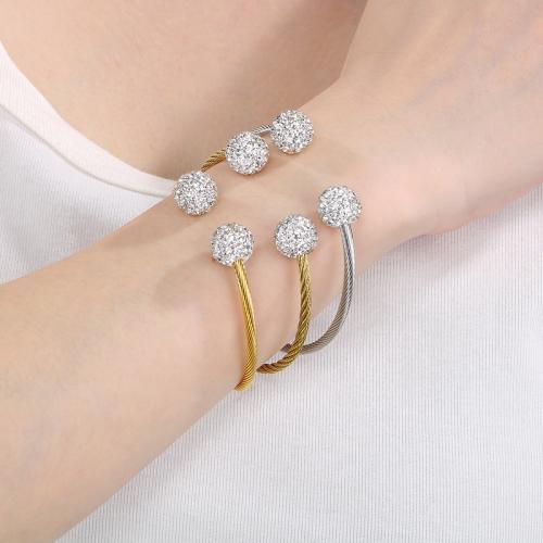 Stainless Steel Bangle 304 Stainless Steel Vacuum Ion Plating for woman & with rhinestone Sold By PC