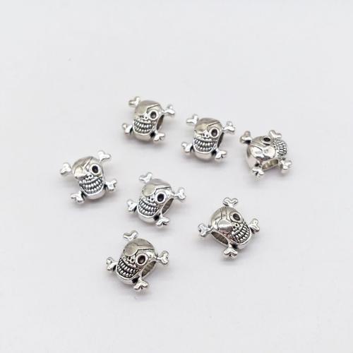 Zinc Alloy Jewelry Beads Skull antique silver color plated DIY Sold By Bag