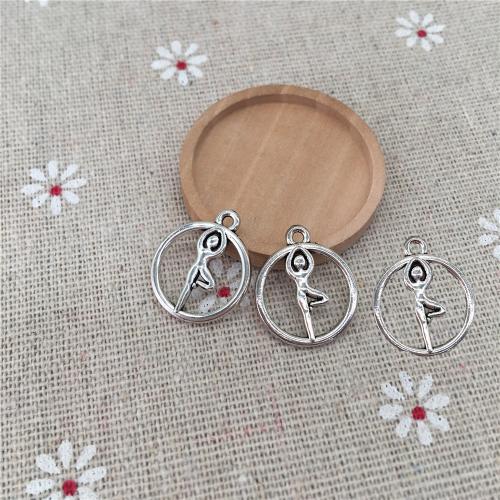 Zinc Alloy Pendants Round antique silver color plated DIY Sold By Bag