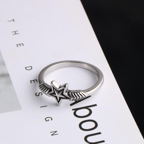 Titanium Steel Finger Ring Star polished vintage & Unisex original color US Ring Sold By PC