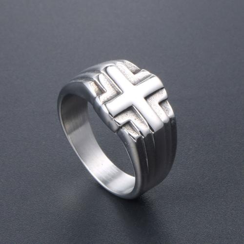 Titanium Steel Finger Ring Cross polished vintage & for man original color US Ring Sold By PC