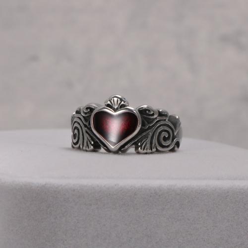 Titanium Steel Finger Ring Heart polished vintage & for woman & epoxy gel original color US Ring Sold By PC