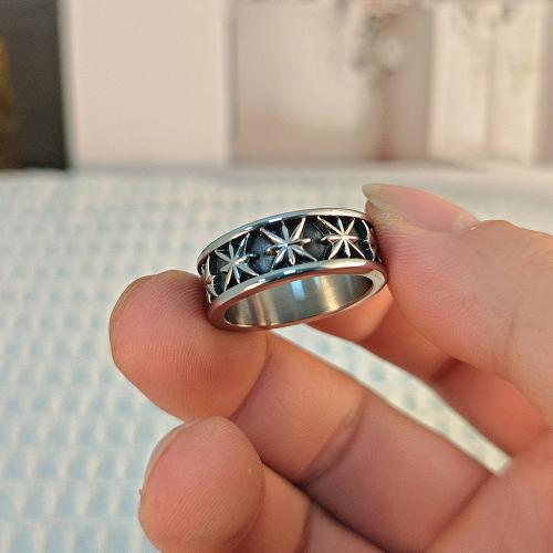 Titanium Staal Finger Ring, Acht Point Star, gepolijst, Vintage & verschillende grootte voor keus & voor de mens & zwart maken, oorspronkelijke kleur, Maat:6-11, Verkocht door PC