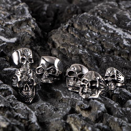 Titanium Stål Fingerring, Skull, poleret, Vintage & forskellig størrelse for valg & forskellige stilarter for valg & for mennesket, Størrelse:7-12, Solgt af PC