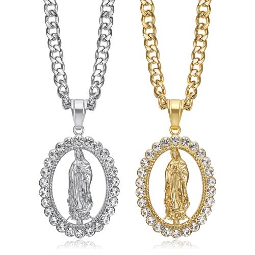 Titanium Steel Pendants Virgin Mary plated & with rhinestone Sold By PC