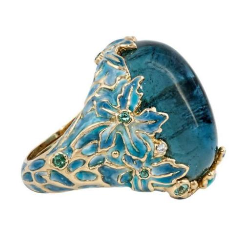 Zinc Alloy Finger Ring with Resin fashion jewelry & for woman & with rhinestone blue Sold By PC