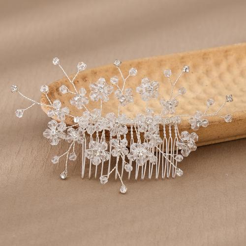 Maisiúil Gruaige Combs, Iarann, le sreang práis & Crystal, do bridal & le rhinestone, airgid, 127x78mm, Díolta De réir PC