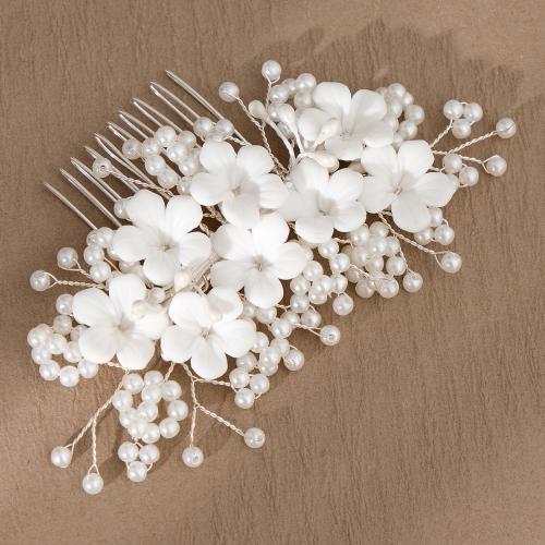 Decorative Hair Combs Iron with Polymer Clay & Plastic Pearl for bridal silver color Sold By PC