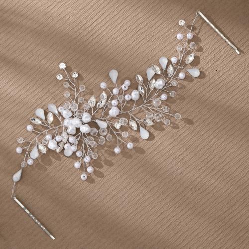 Headband Plastic Pearl with brass wire & Acrylic for bridal & with rhinestone silver color Sold By PC