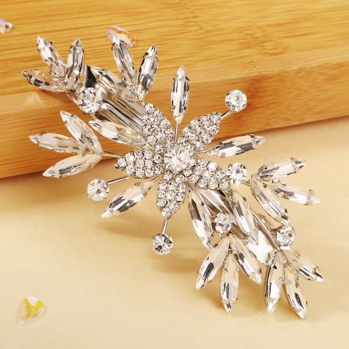 Hair Snap Clips Iron with Cubic Zirconia for bridal & with rhinestone silver color Sold By PC