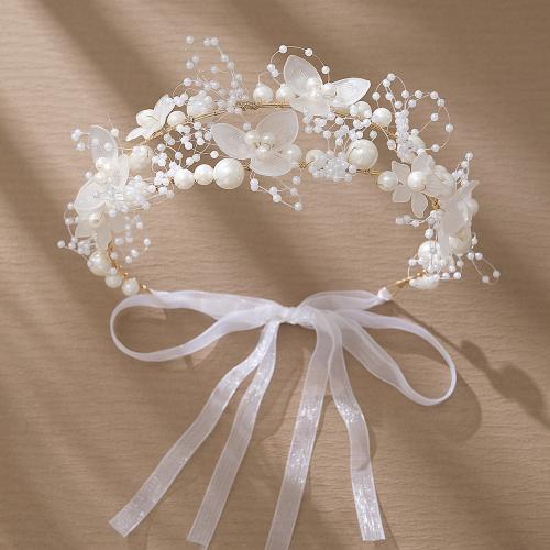 hoofdband, Plastic Pearl, met koperdraad, voor bruids, gouden, 375x95mm, Verkocht door PC