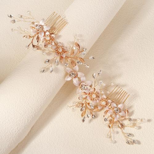 Decorative Hair Combs Iron with brass wire & Rhinestone & Plastic Pearl & Zinc Alloy & Acrylic for bridal golden Sold By PC