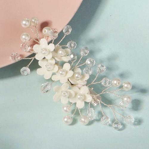 Alligator Hair Clip Iron with brass wire & Plastic Pearl & Acrylic for bridal silver color Sold By PC