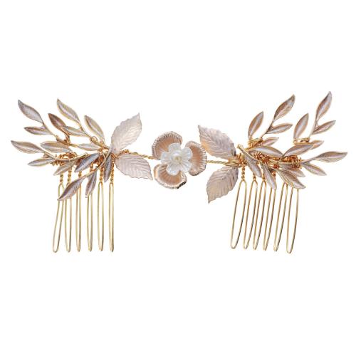 Decorative Hair Combs Iron with Plastic Pearl & Zinc Alloy for bridal golden Sold By PC