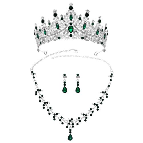 Zinc Alloy Jewelry Sets crown & earring & necklace three pieces & for bridal & with rhinestone Sold By Set