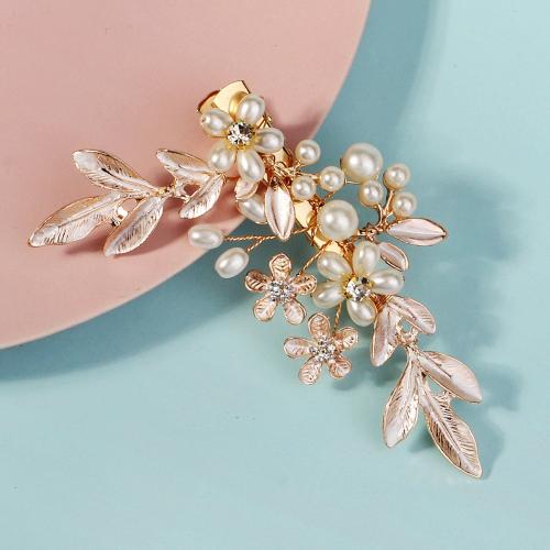 Alligator Hair Clip Zinc Alloy with brass wire & Plastic Pearl & Iron for bridal & with rhinestone golden Sold By PC