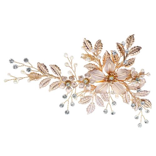 Alligator Hair Clip Iron with brass wire & Plastic Pearl for bridal & with rhinestone golden Sold By PC