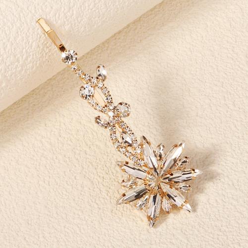 Hair Slide Iron with Rhinestone for bridal golden Sold By PC