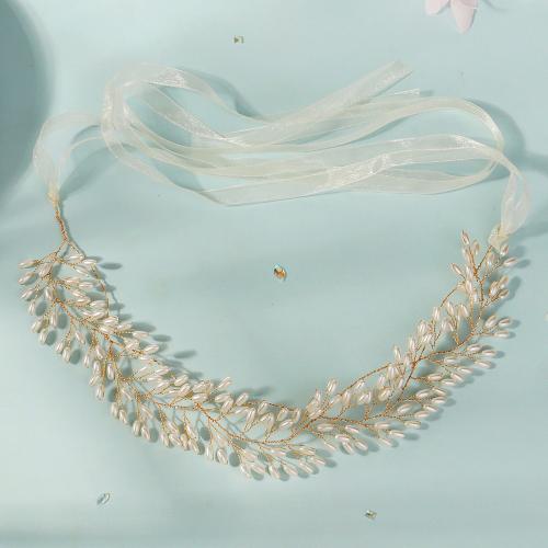 hoofdband, Plastic Pearl, met koperdraad, voor bruids, gouden, 335x45mm, Verkocht door PC