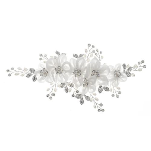 Alligator Hair Clip Zinc Alloy with brass wire & Cloth & Plastic Pearl for bridal & with rhinestone silver color Sold By PC