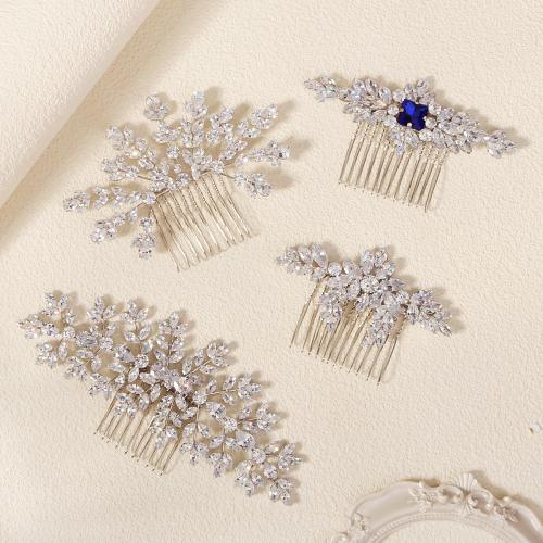 Decorative Hair Combs Brass for bridal & micro pave cubic zirconia silver color Sold By PC