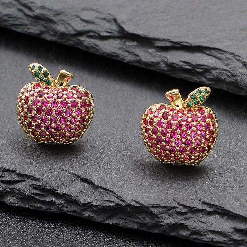 Cubic Zirconia Micro Pave Brass Earring Apple fashion jewelry & micro pave cubic zirconia & for woman Sold By Pair