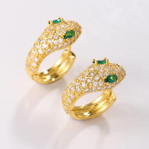 Cubic Zirconia Micro Pave Brass Earring Snake fashion jewelry & micro pave cubic zirconia & for woman golden Sold By Pair