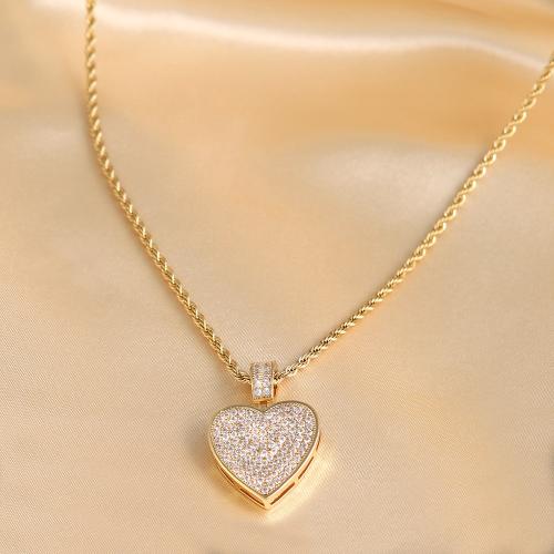 Cubic Zircon Micro Pave Brass Necklace Heart Unisex & micro pave cubic zirconia golden Sold By Strand