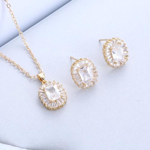 Cubic Zirconia Micro Pave Brass Jewelry Sets with 5cm extender chain & micro pave cubic zirconia & for woman golden Length Approx 40 cm Sold By PC