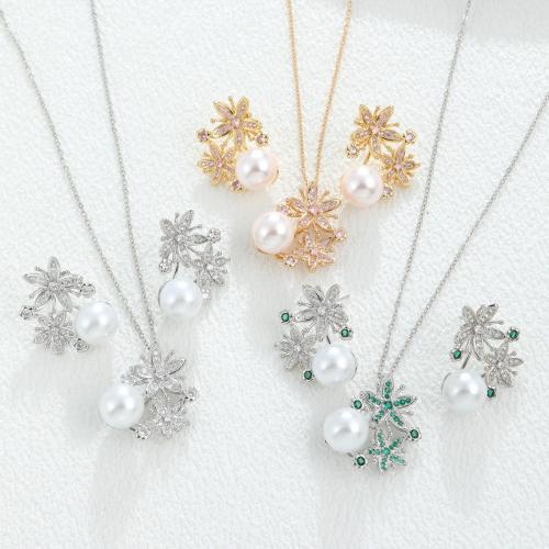 Cubic Zirconia Micro effenen koperen sieraden Sets, Stud Oorbel & halsketting, Messing, met 5cm extender keten, 2 stuks & micro pave zirconia & voor vrouw, meer kleuren voor de keuze, Lengte Ca 40 cm, Verkocht door Stel