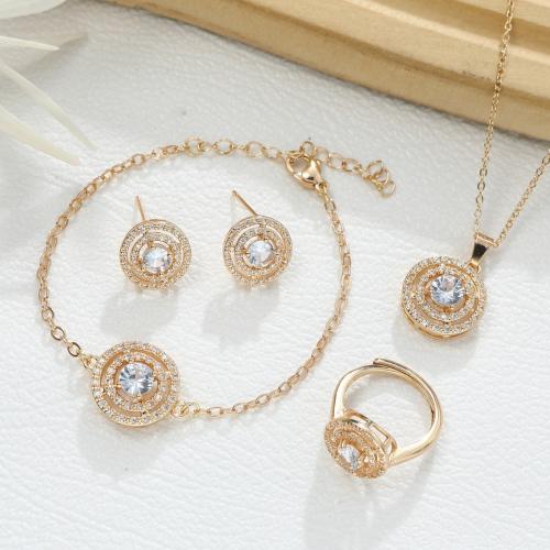 Cubic Zirconia Micro Pave Brass Jewelry Sets & micro pave cubic zirconia & for woman golden Sold By PC